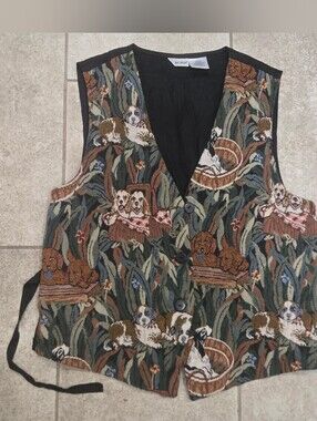 Vintage Cabin Creek Dog Puppies Vest Sz L Cottage 90s Indie